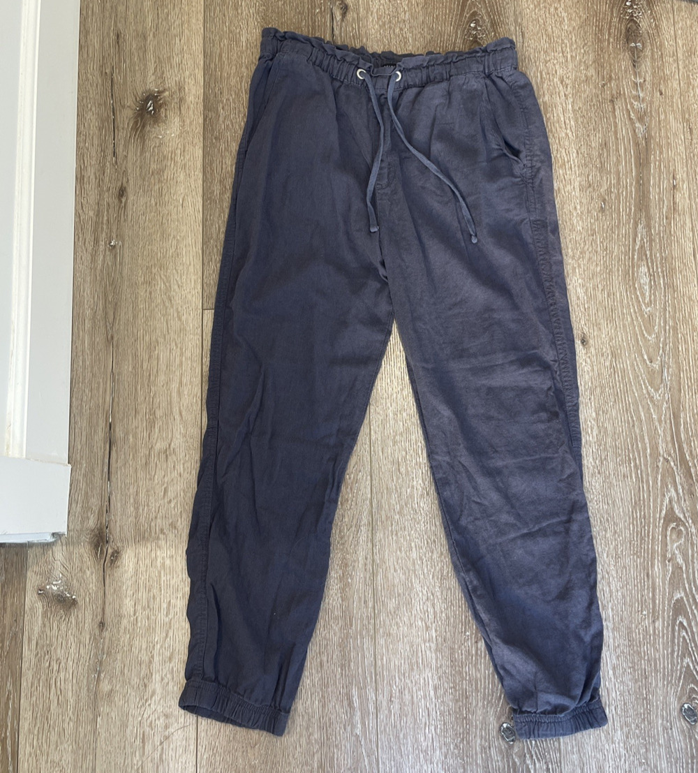 Social Standard Sanctuary Women Linen Jogger Pants M Blue Coastal Baggy Pull On